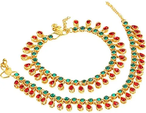 Earrings Yellow Chimes Yellow Chimes Traditional Captive Beauty Gold Plated Payal Anklets for Women and Girls