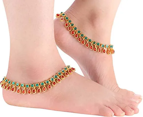 Earrings Yellow Chimes Yellow Chimes Traditional Captive Beauty Gold Plated Payal Anklets for Women and Girls