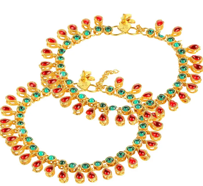 Earrings Yellow Chimes Yellow Chimes Traditional Captive Beauty Gold Plated Payal Anklets for Women and Girls