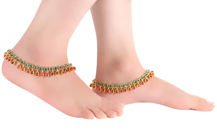 Earrings Yellow Chimes Yellow Chimes Traditional Captive Beauty Gold Plated Payal Anklets for Women and Girls