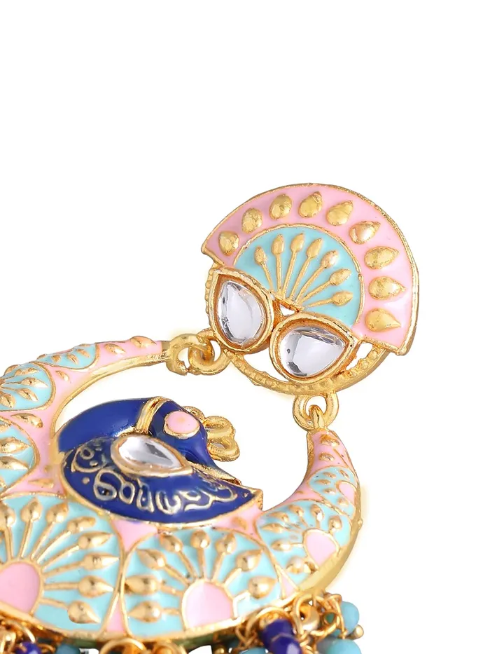 Earrings Yellow Chimes Yellow Chimes Traditional Gold Toned Peacock Design Pearl Meenakari Chandbali Earrings for Women and Girls Blue Pink Medium YCTJER91MNKPCKBLPK