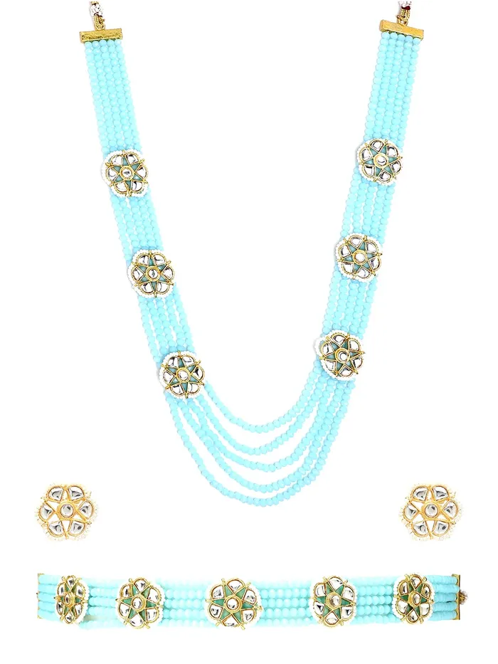 Earrings Yellow Chimes Yellow Chimes Traditional Jewellery Set for Women Ethnic Blue Kundan Beads Necklace Set Multilayer Long Necklace Set for Women and Girls Earrings Yellow Chimes Yellow Chimes Traditional Jewellery Set for Women Ethnic Blue Kundan Beads Necklace Set Multilayer Long Necklace Set for Women and Girls