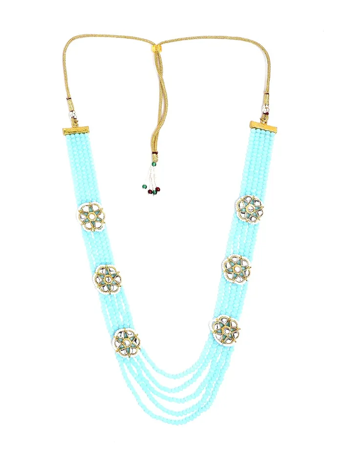 Earrings Yellow Chimes Yellow Chimes Traditional Jewellery Set for Women Ethnic Blue Kundan Beads Necklace Set Multilayer Long Necklace Set for Women and Girls