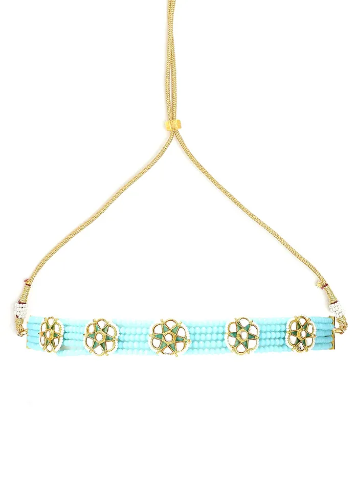 Earrings Yellow Chimes Yellow Chimes Traditional Jewellery Set for Women Ethnic Blue Kundan Beads Necklace Set Multilayer Long Necklace Set for Women and Girls