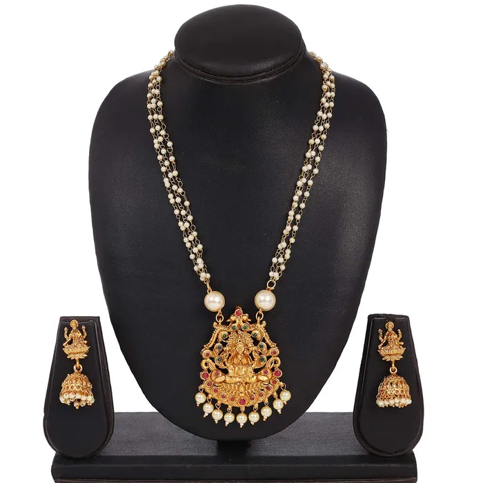 Earrings Yellow Chimes Yellow Chimes Traditional Jewellery Set for Women Ethnic Temple Jewellery Set Gold Plated Jewelry Set Traditional Long Haram Necklace Set for Women and Girls Design 9