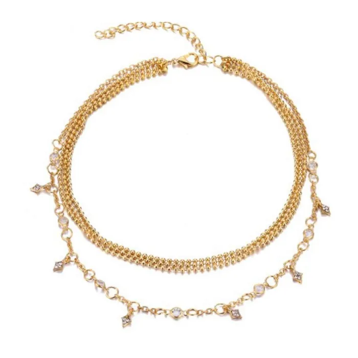 Earrings Yellow Chimes Yellow Chimes Trendy Fashion Multilayer Gold Toned Crystal Drop Choker Necklace for Women and Girls