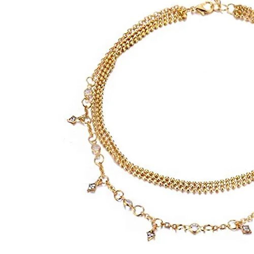 Earrings Yellow Chimes Yellow Chimes Trendy Fashion Multilayer Gold Toned Crystal Drop Choker Necklace for Women and Girls