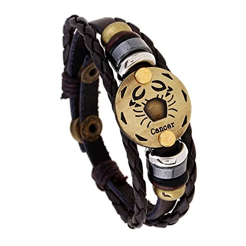 Earrings Yellow Chimes Yellow Chimes Zodiac Sign Constellation Handmade Brown Leather Bracelet for Men and WomenUnisex Cancer