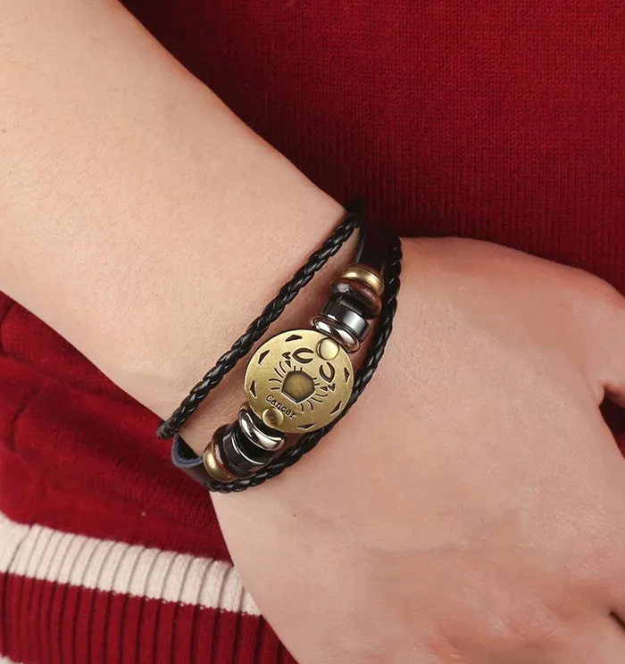 Earrings Yellow Chimes Yellow Chimes Zodiac Sign Constellation Handmade Brown Leather Bracelet for Men and WomenUnisex Cancer