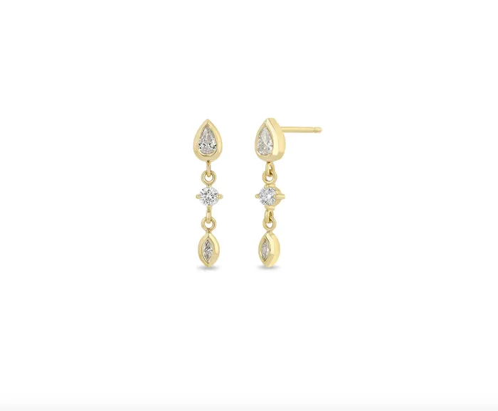 Earrings Zo Chicco 14K LINKED MIXED DIAMOND DROP EARRINGS