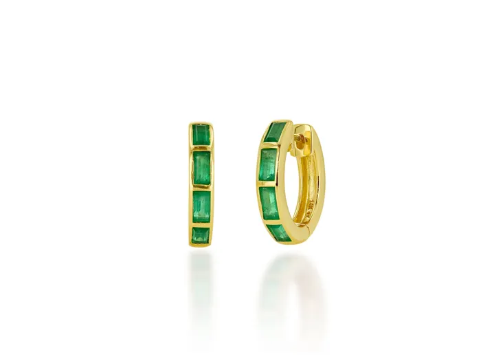 Emerald Baguette Huggie Earrings Rachel Reid Earrings
