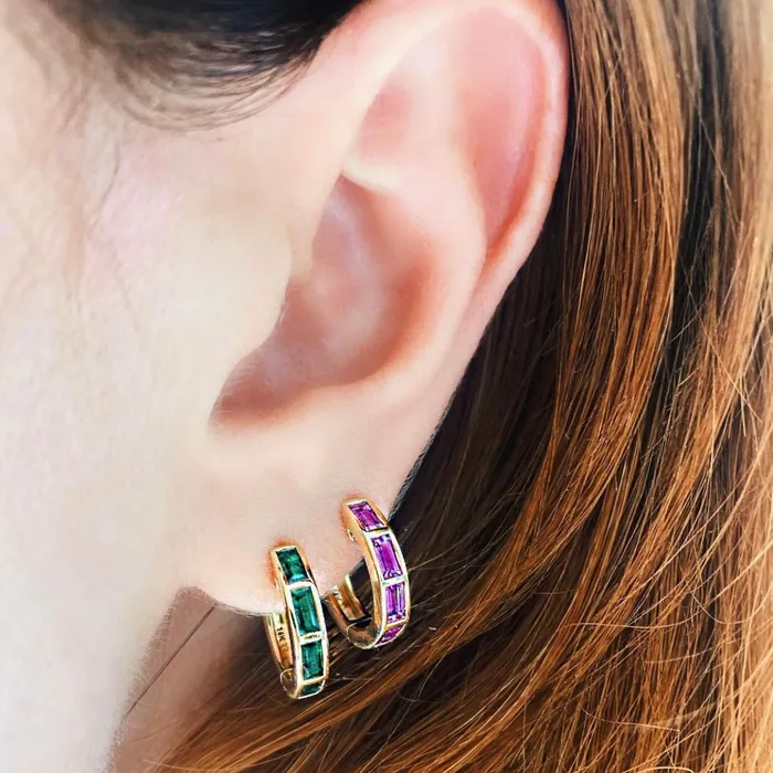 Emerald Baguette Huggie Earrings Rachel Reid Earrings Emerald Baguette Huggie Earrings Rachel Reid Earrings