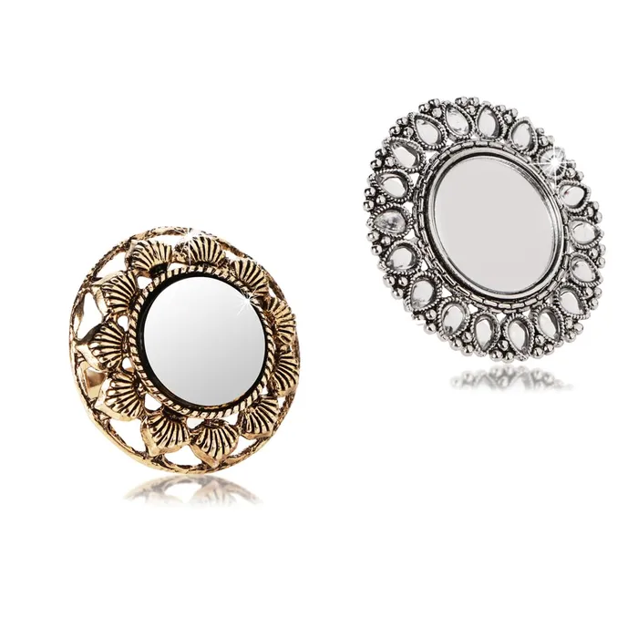 Floral Designed Oxidized Silver Rings for Women Adjustable Oxidized Silver Yellow Chimes Earrings