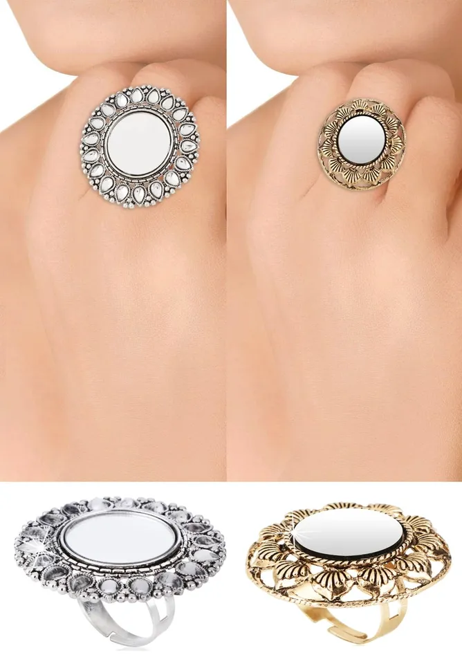 Floral Designed Oxidized Silver Rings for Women Adjustable Oxidized Silver Yellow Chimes Earrings
