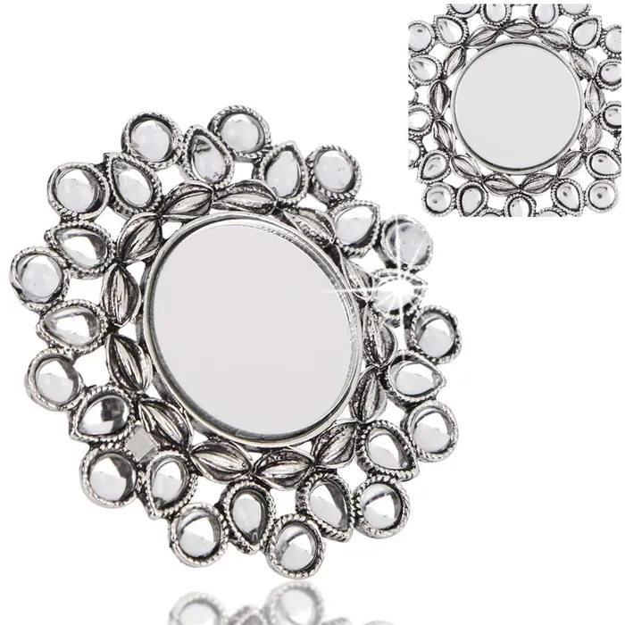 Floral Designed Oxidized Silver Rings for Women Adjustable Oxidized Silver Yellow Chimes Earrings