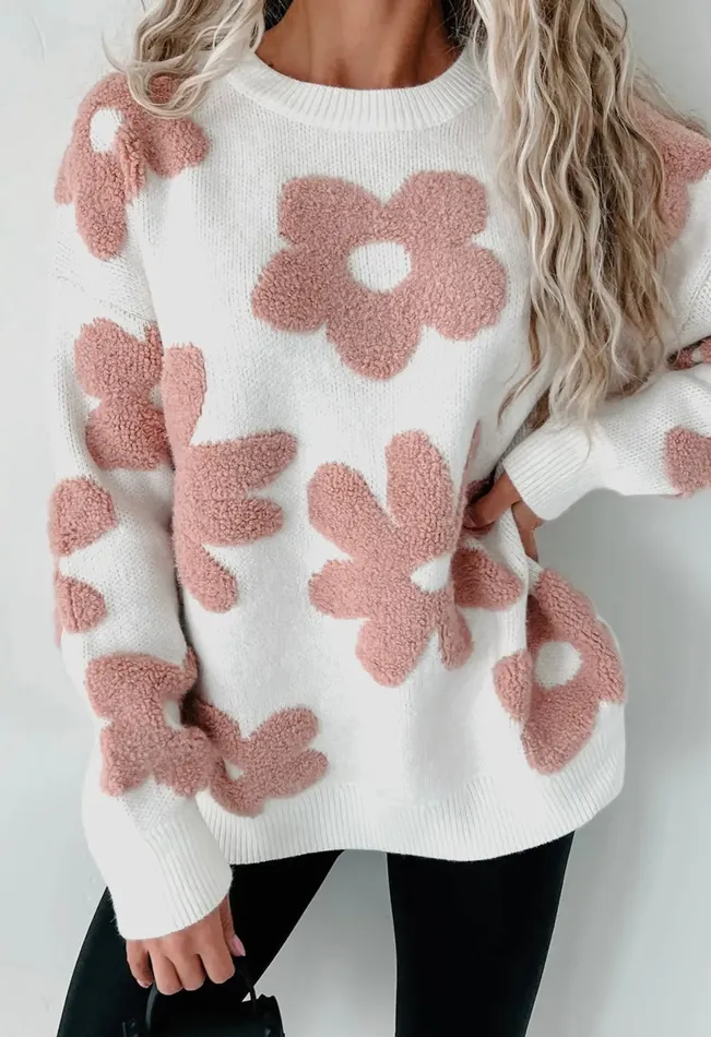 Floral Fuzzy Shoulder Sweater Lalaloo Rings