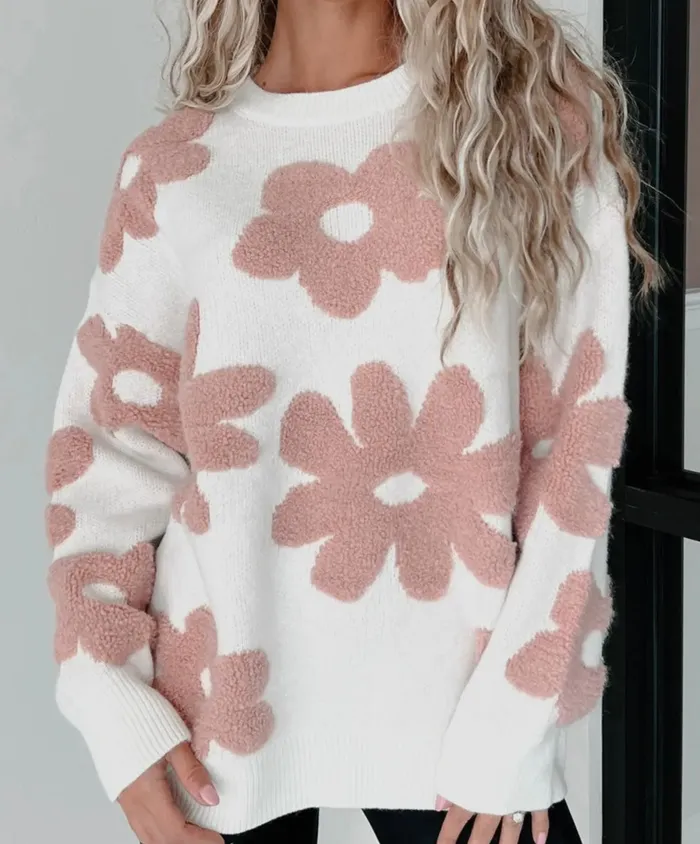 Floral Fuzzy Shoulder Sweater Lalaloo Rings