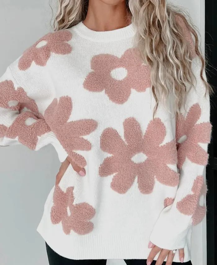 Floral Fuzzy Shoulder Sweater Lalaloo Rings