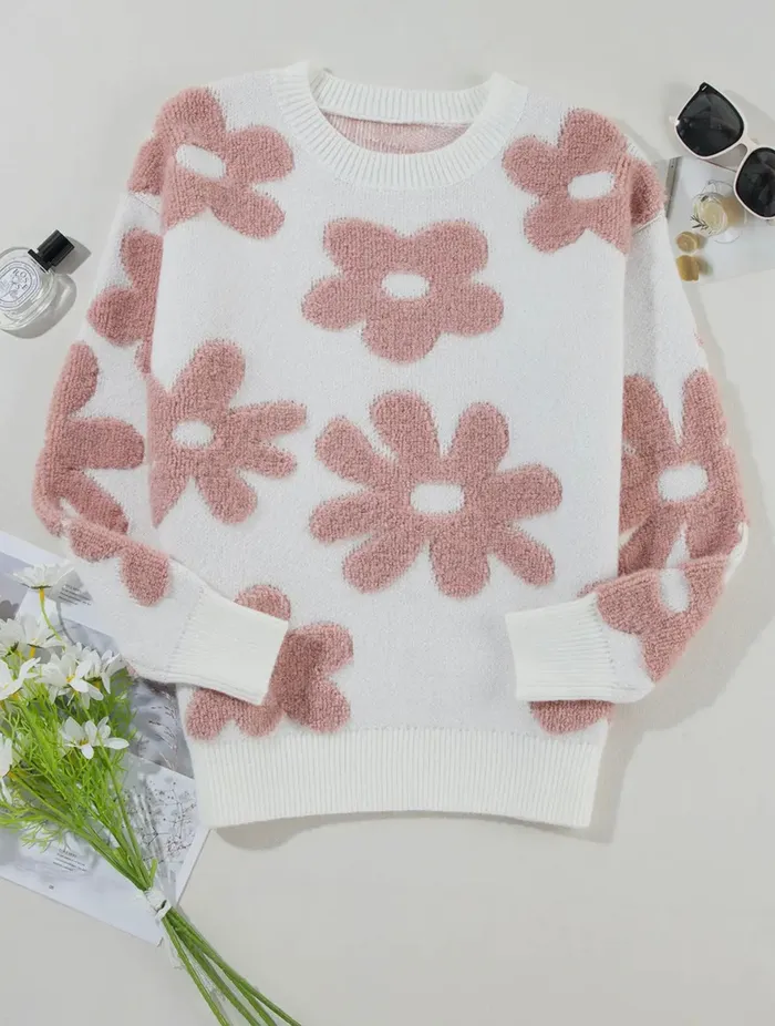 Floral Fuzzy Shoulder Sweater Lalaloo Rings