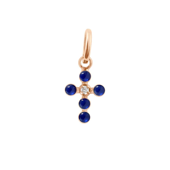 Gigi Clozeau Pearled Cross Diamond Pendant Lapis Yellow Gold Necklaces