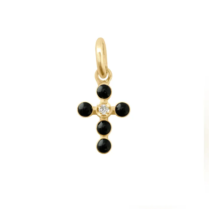 Gigi Clozeau Pearled Cross Diamond Pendant Lapis Yellow Gold Necklaces
