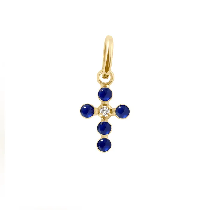 Gigi Clozeau Pearled Cross Diamond Pendant Lapis Yellow Gold Necklaces