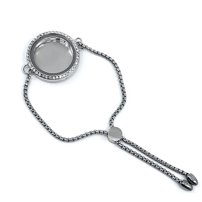 Glass Locket Bracelet Magnetic 30mm Round Clear Rhinestone 9 Stainless Steel JE0188 Bracelets Glass Locket Bracelet Magnetic 30mm Round Clear Rhinestone 9 Stainless Steel JE0188 Bracelets