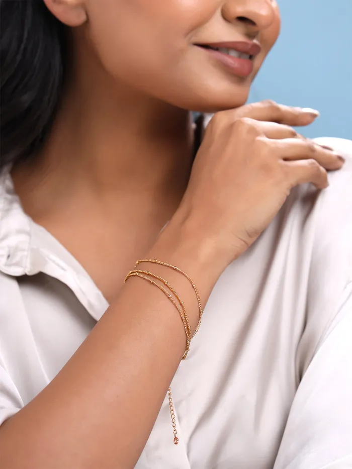 Gold Plated Layered Chain Bracelet Fashion Accessory with Adjustable Fit 21cm Gold Yellow Chimes Rings