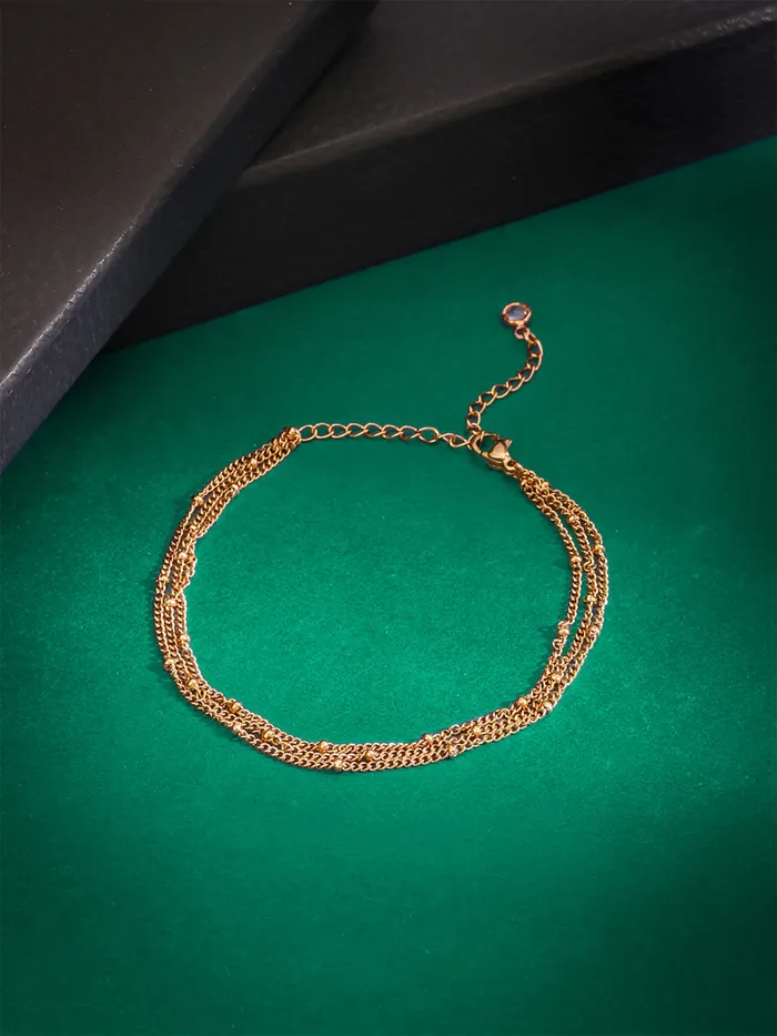 Gold Plated Layered Chain Bracelet Fashion Accessory with Adjustable Fit 21cm Gold Yellow Chimes Rings