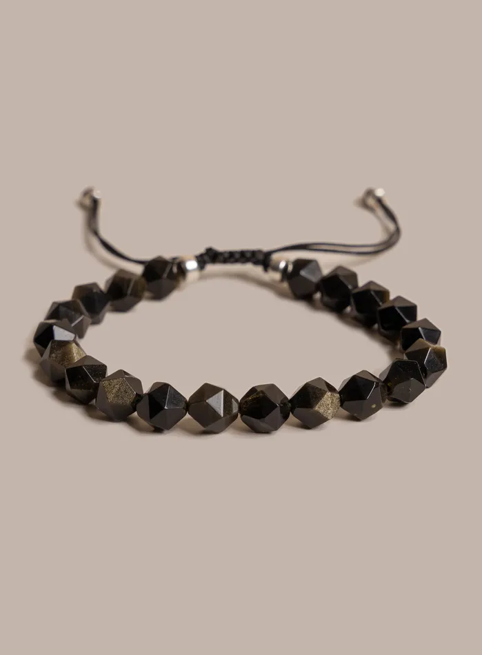 Golden Obsidian and Sterling Silver Bead Bracelet for Men WE ARE ALL SMITH Mens Jewelry Clothing Bracelets