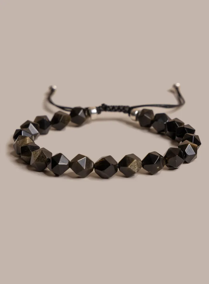 Golden Obsidian and Sterling Silver Bead Bracelet for Men WE ARE ALL SMITH Mens Jewelry Clothing Bracelets