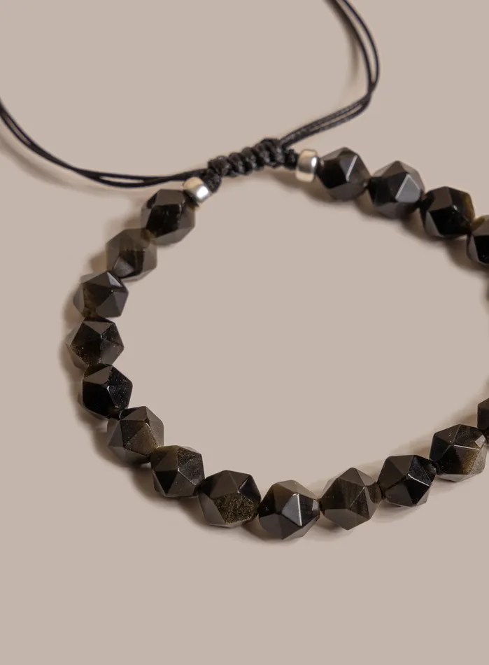 Golden Obsidian and Sterling Silver Bead Bracelet for Men WE ARE ALL SMITH Mens Jewelry Clothing Bracelets