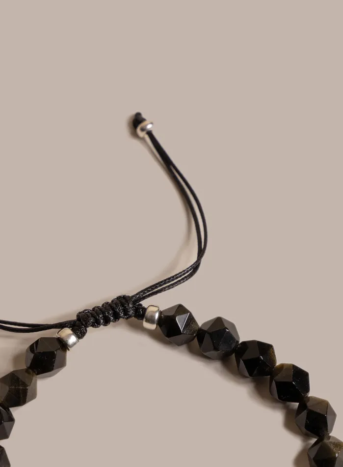 Golden Obsidian and Sterling Silver Bead Bracelet for Men WE ARE ALL SMITH Mens Jewelry Clothing Bracelets
