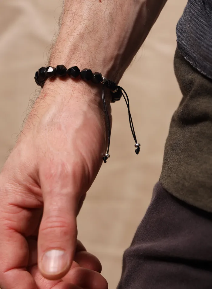 Golden Obsidian and Sterling Silver Bead Bracelet for Men WE ARE ALL SMITH Mens Jewelry Clothing Bracelets