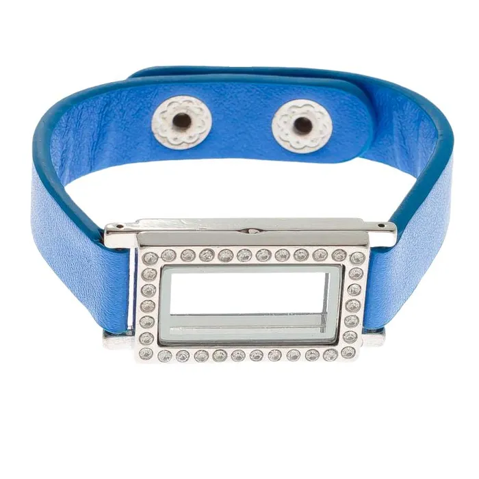 JE0010 Bracelets Glass Locket Bracelet Magnetic Blue Vegan Leather