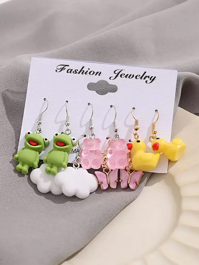 Kairangi Combo Earring For Women set Pack Of 6 Pairs Of Multicolor Cute Creature Charm Earrings For Women and Girls Yellow Chimes Earrings