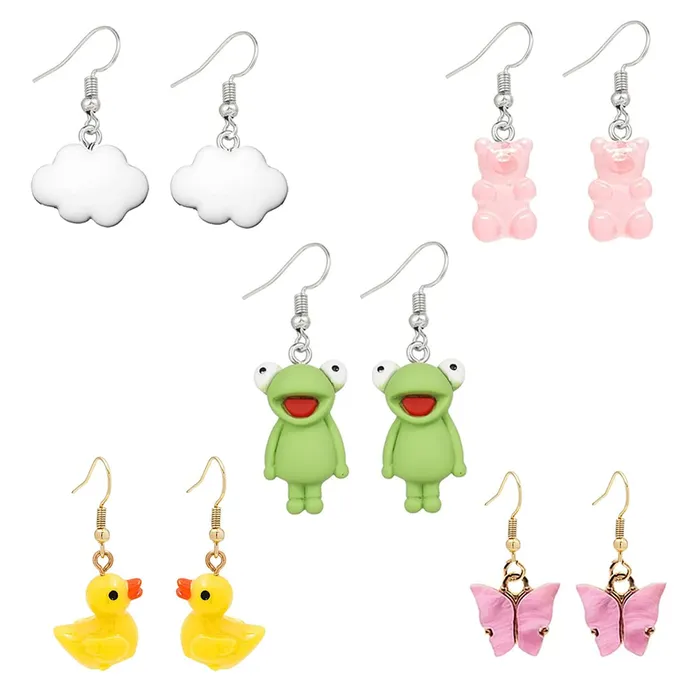 Kairangi Combo Earring For Women set Pack Of 6 Pairs Of Multicolor Cute Creature Charm Earrings For Women and Girls Yellow Chimes Earrings