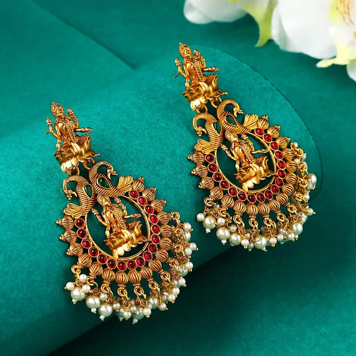 Kairangi Earrings Kairangi Earrings for Women and Girls Traditional Chandbali Earrings Gold Plated Beads Drop Temple Earrings Birthday Gift for girls and women Anniversary Gift for Wife Style 5