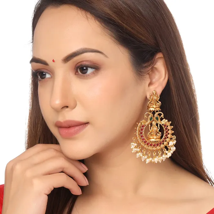 Kairangi Earrings Kairangi Earrings for Women and Girls Traditional Chandbali Earrings Gold Plated Beads Drop Temple Earrings Birthday Gift for girls and women Anniversary Gift for Wife Style 5