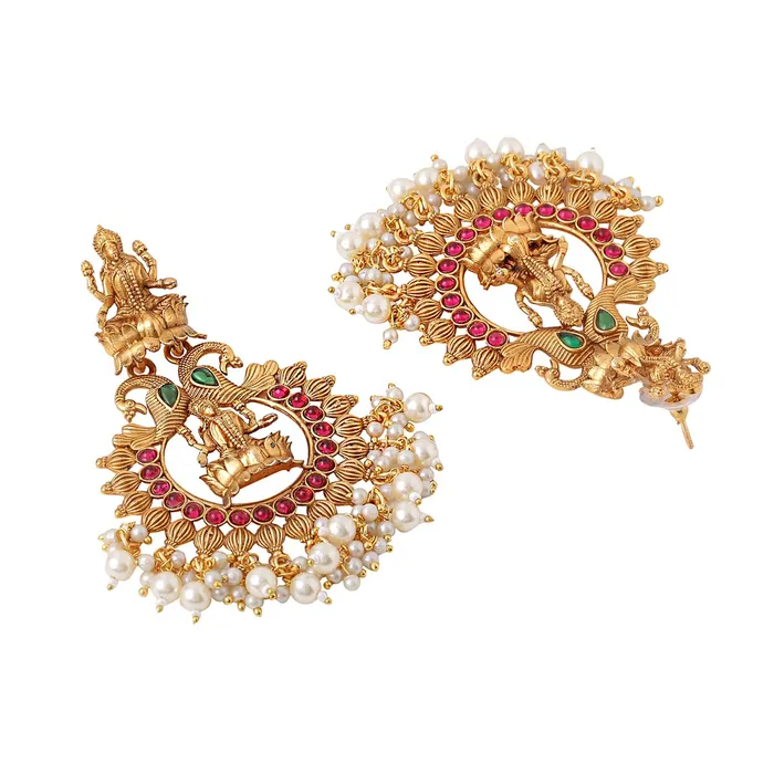 Kairangi Earrings Kairangi Earrings for Women and Girls Traditional Chandbali Earrings Gold Plated Beads Drop Temple Earrings Birthday Gift for girls and women Anniversary Gift for Wife Style 5