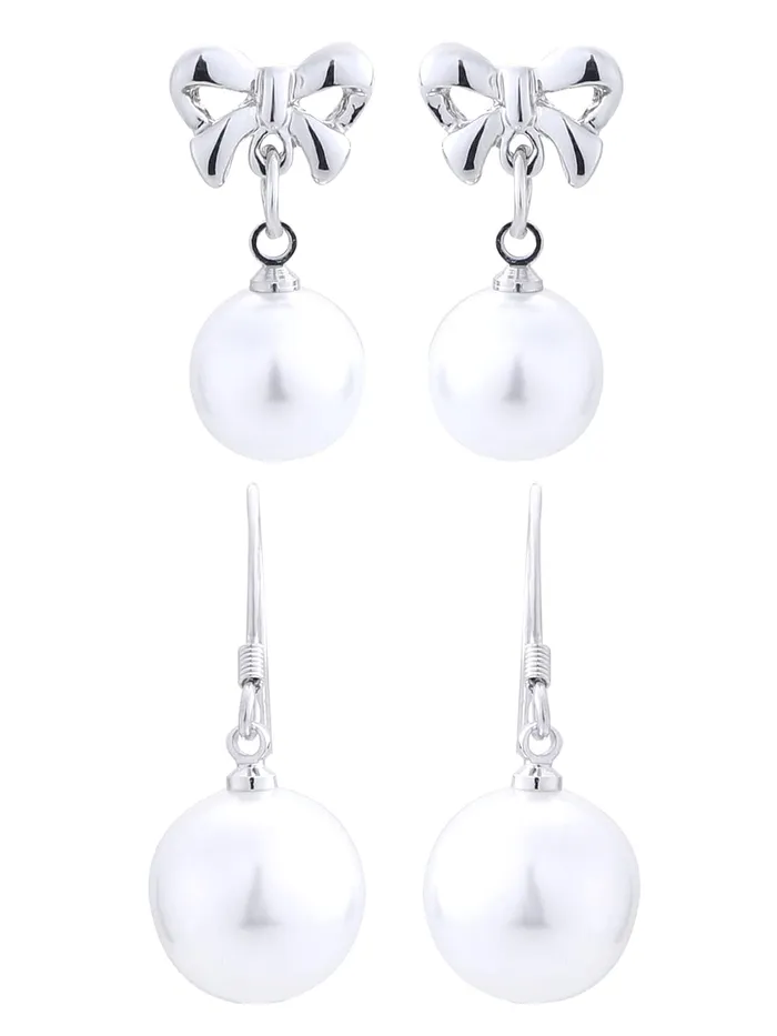 Kairangi Earrings Kairangi Pearl Earrings for Women 2 Pairs Combo Drop Earrings Rhodium Plated White Plear Silver Drop Earrings for Women and Girls