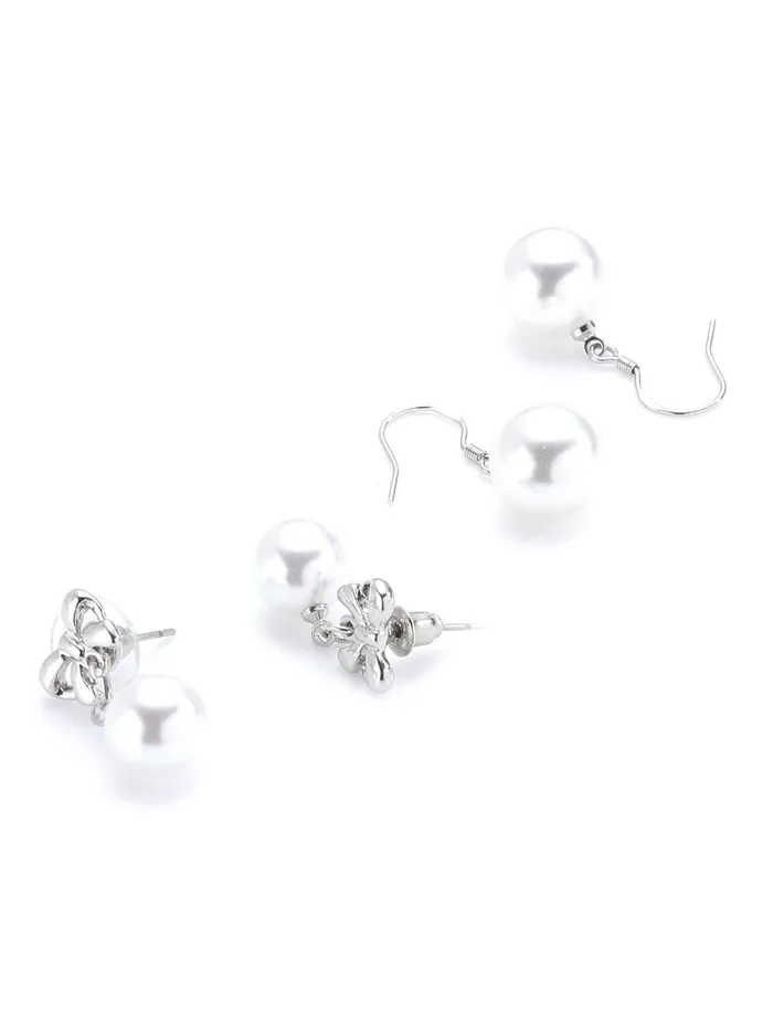 Kairangi Earrings Kairangi Pearl Earrings for Women 2 Pairs Combo Drop Earrings Rhodium Plated White Plear Silver Drop Earrings for Women and Girls