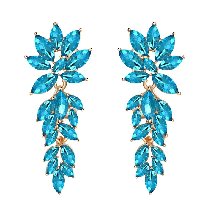 Kairangi Elegant A5 Grade Sparkling Crystal Classic Leafy Design Crystal Drop Earrings For Women And Girls Sky Blue Yellow Chimes Earrings