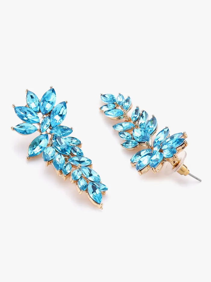 Kairangi Elegant A5 Grade Sparkling Crystal Classic Leafy Design Crystal Drop Earrings For Women And Girls Sky Blue Yellow Chimes Earrings