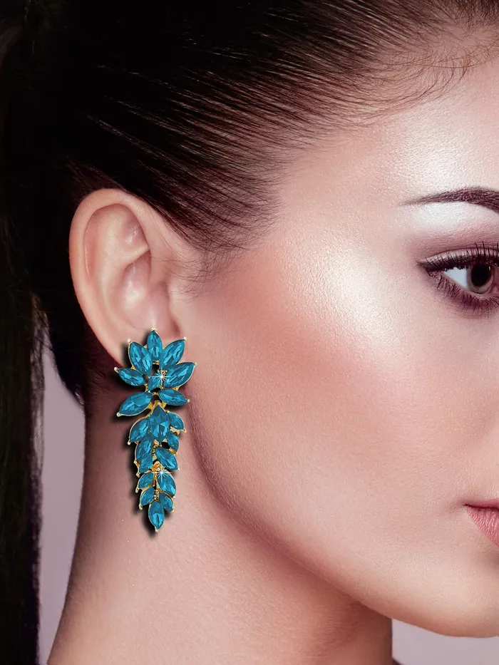 Kairangi Elegant A5 Grade Sparkling Crystal Classic Leafy Design Crystal Drop Earrings For Women And Girls Sky Blue Yellow Chimes Earrings