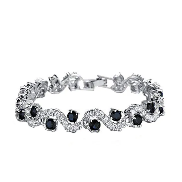 Kairangi Kairangi Crystal Bracelet for Women Silver Plated A5 Grade Black Crystal Tennis Bracelet for Women and Girls Bracelets