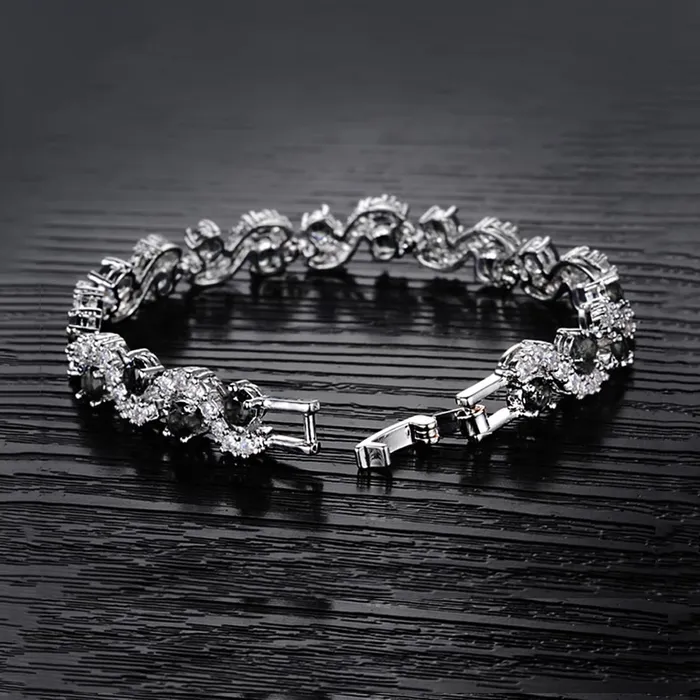 Kairangi Kairangi Crystal Bracelet for Women Silver Plated A5 Grade Black Crystal Tennis Bracelet for Women and Girls Bracelets