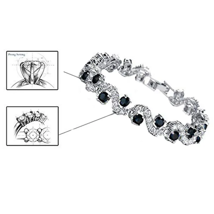 Kairangi Kairangi Crystal Bracelet for Women Silver Plated A5 Grade Black Crystal Tennis Bracelet for Women and Girls Bracelets