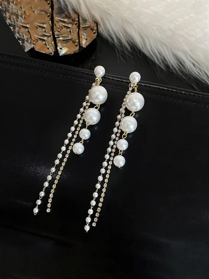 Kairangi Kairangi Earrings for Women and Girls Fashion White Pearl Dangler Earrings Gold Plated Long Chain Pearl Dangler Earrings Birthday Gift for Girls Women Anniversary Gift for Wife Earrings