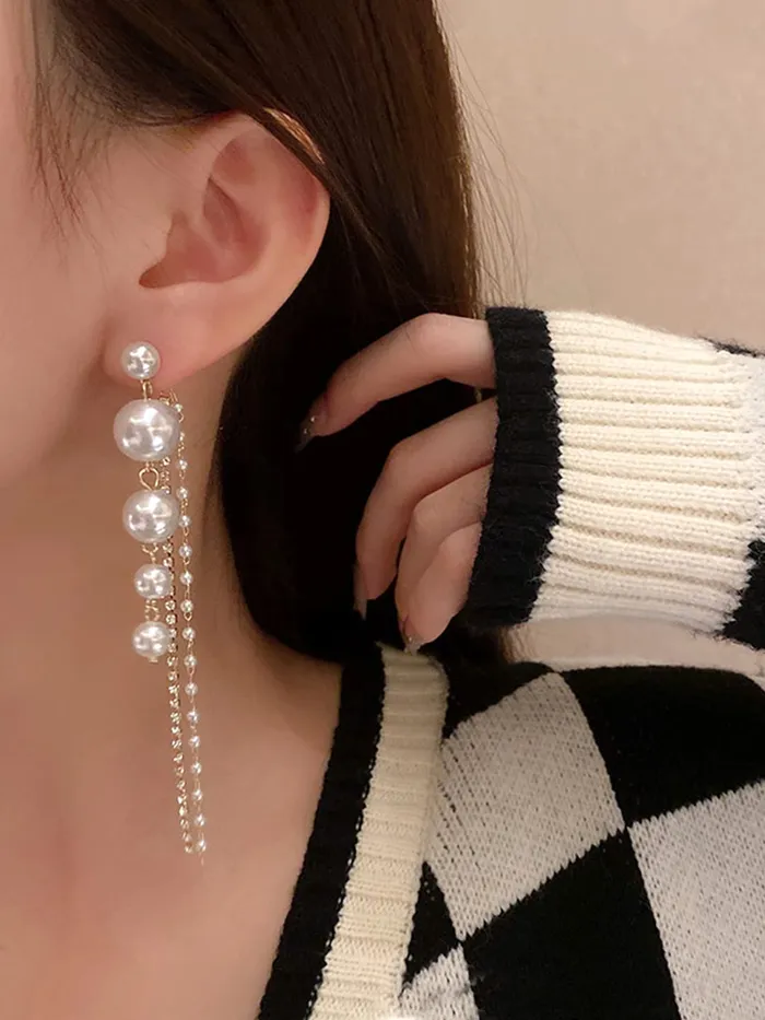 Kairangi Kairangi Earrings for Women and Girls Fashion White Pearl Dangler Earrings Gold Plated Long Chain Pearl Dangler Earrings Birthday Gift for Girls Women Anniversary Gift for Wife Earrings